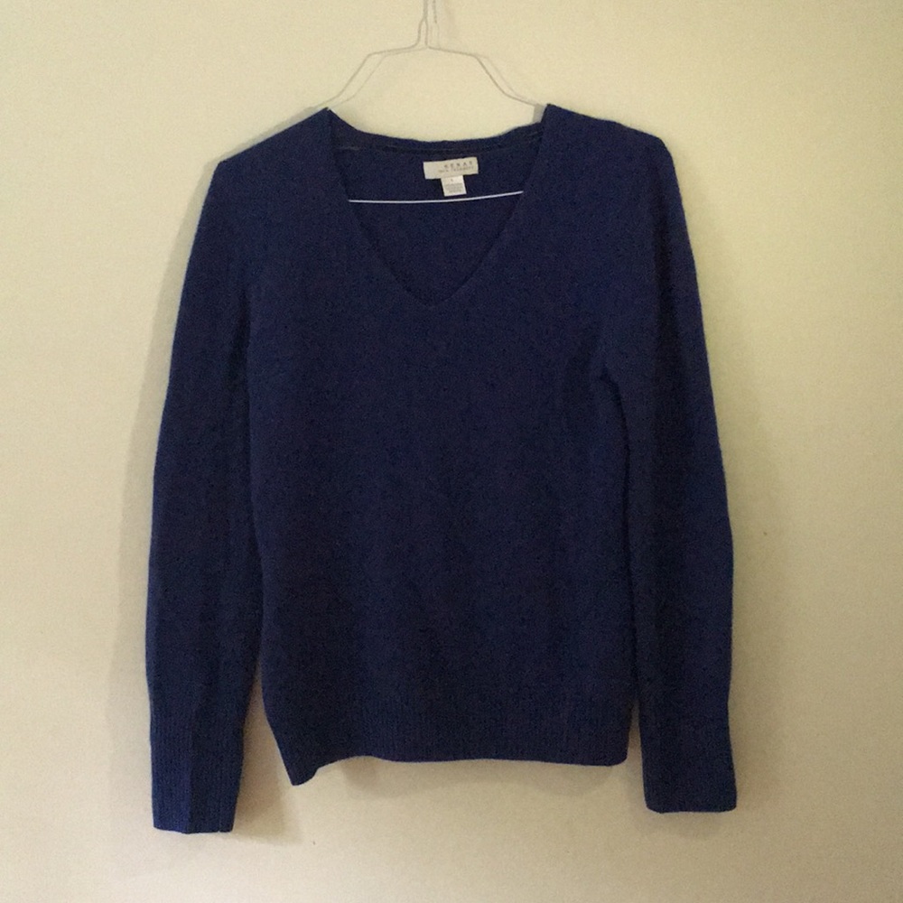 Navy Blue Cashmere V-Neck Sweater